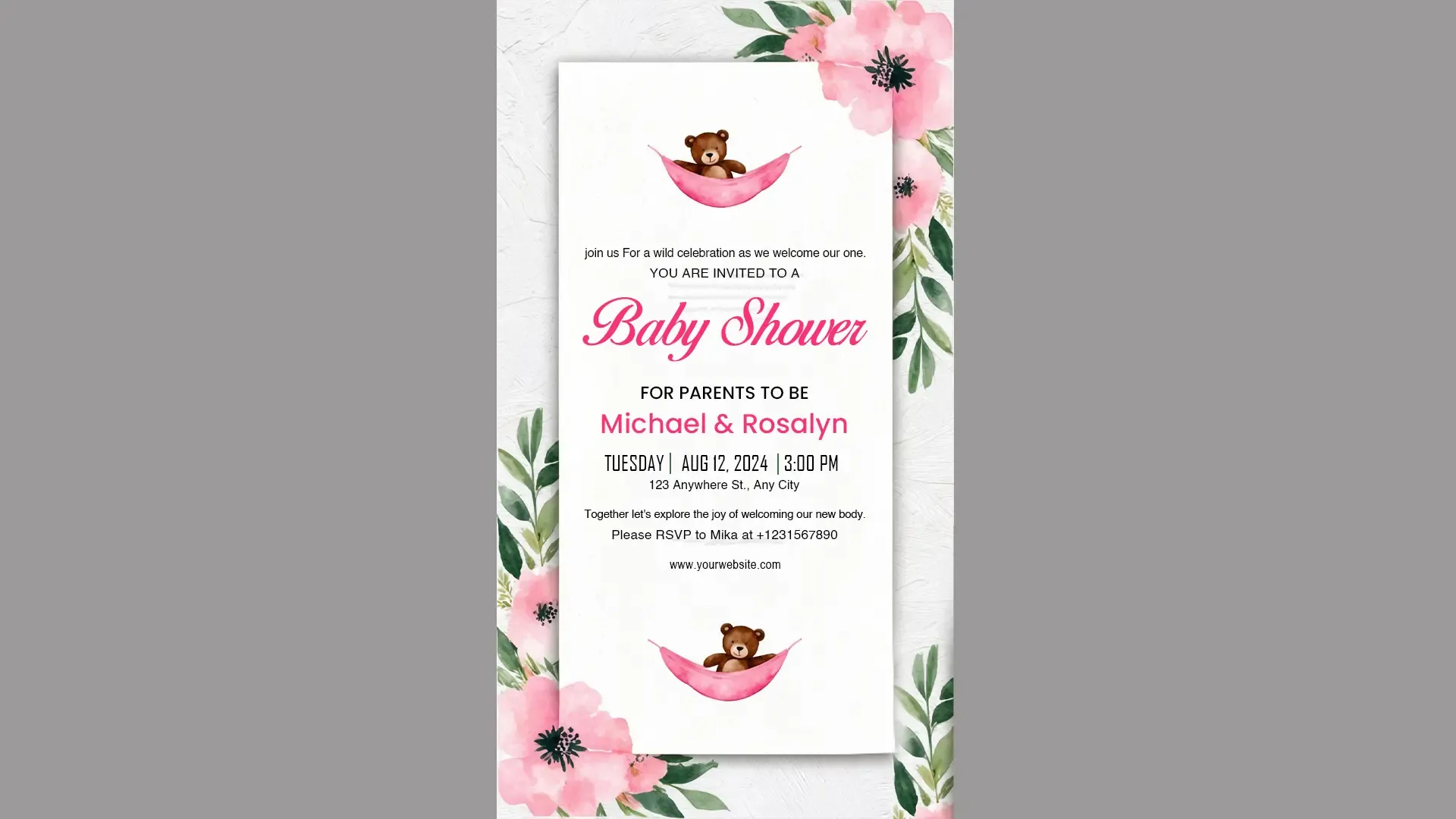 Floral Baby Shower Invitation Card PSD Instagram Story